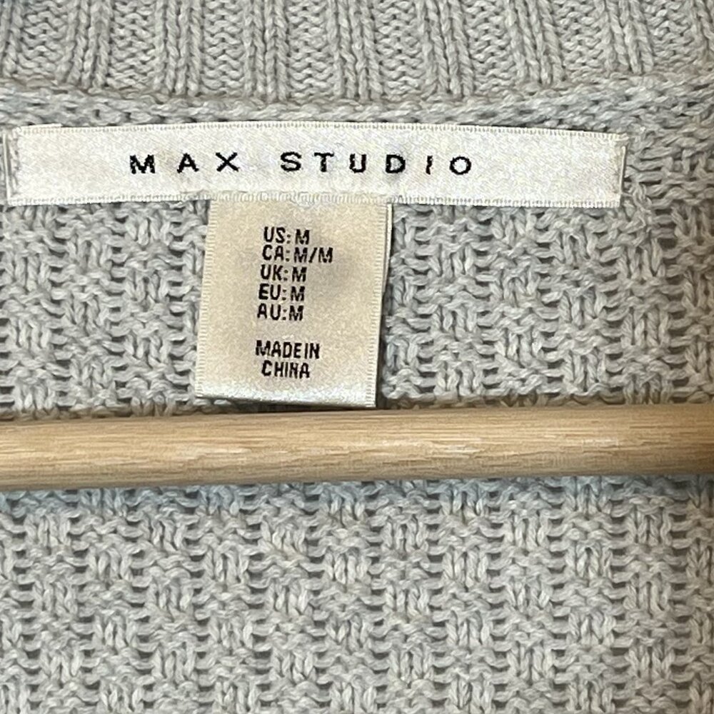 Max Studio Women’s Waffle Knit Sweater Cardigan Medium Size Gray Cotton Blend - Picture 3 of 7